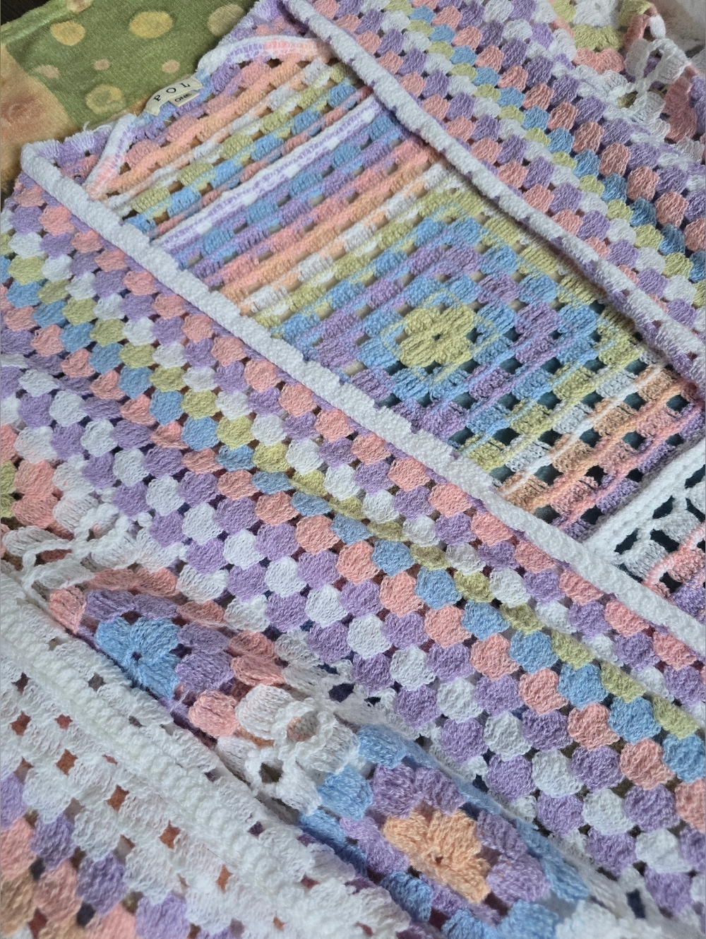 POL Pastel Crochet Granny Square Duster Kimono Cardigan OSFA - Picture 15 of 17